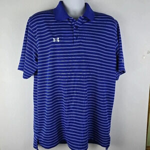 Under Armour blue with white stripes men's  polo collared shirt with IMG logo